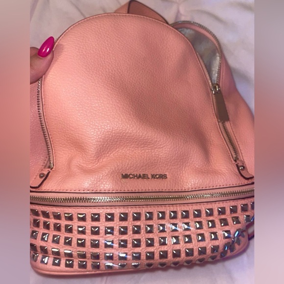 Michael Kors Coral Rhea Medium Studded Pebble Leather Backpack - Picture 3 of 12